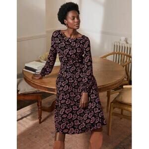 Boden Evelyn Jersey Midi Dress Azalea Paisley Long Sleeves Pockets Stretchy 10L